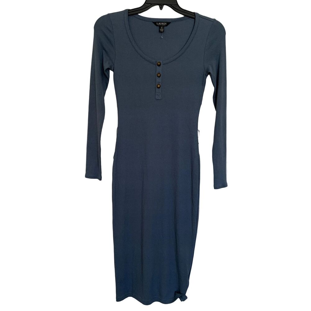 Lauren Ralph Lauren Women’s NWOT Blue long Sleeve waffle knit dress size Small